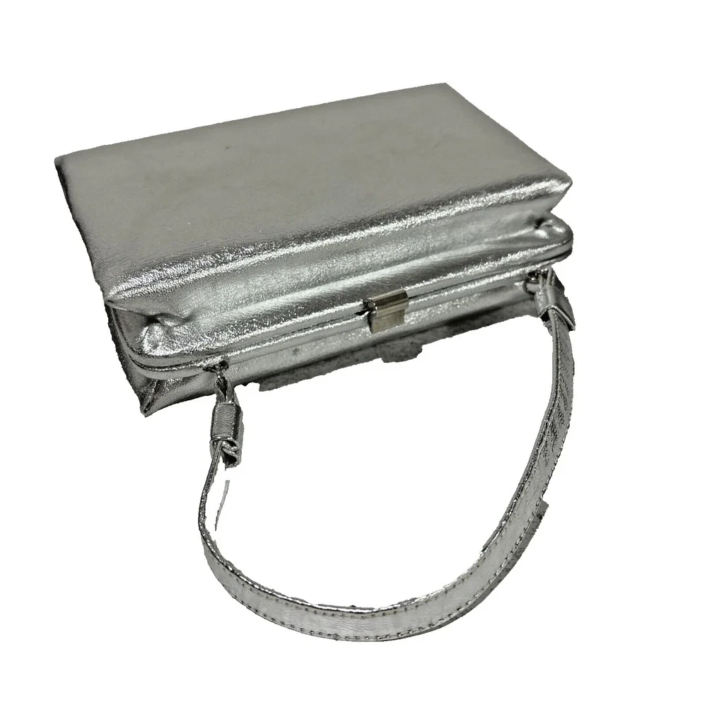 Vintage Silver Metallic Evening Bag Mid Century Top Handle Dressy Event Purse